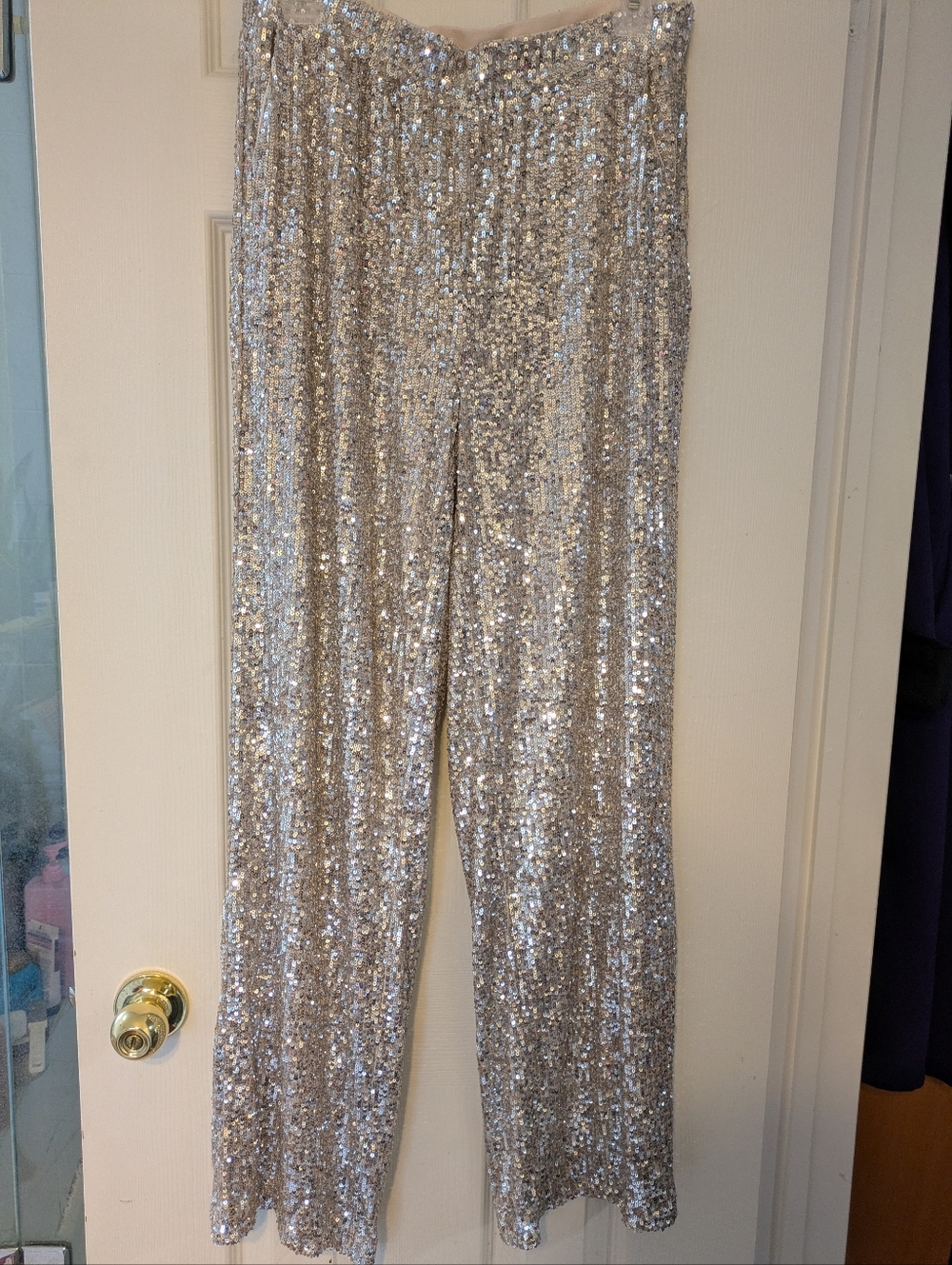 Cable & Gauge Silver Sequin Wide-Leg Pants